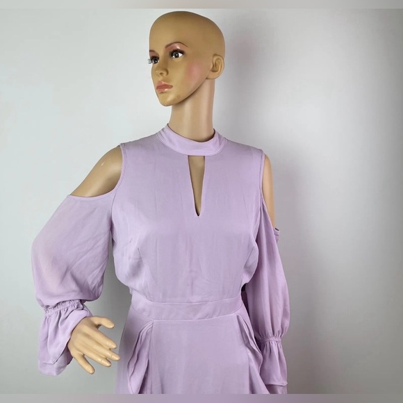 Long Sleeve Ruffle Cold Shoulder Lavender Maxi Dress - Picture 4 of 13